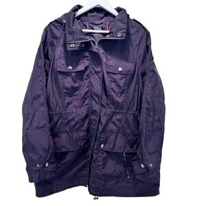 ANA A NEW APPROACH Packable Hooded Jacket Purple 1X Lightweight Rain Windbreaker